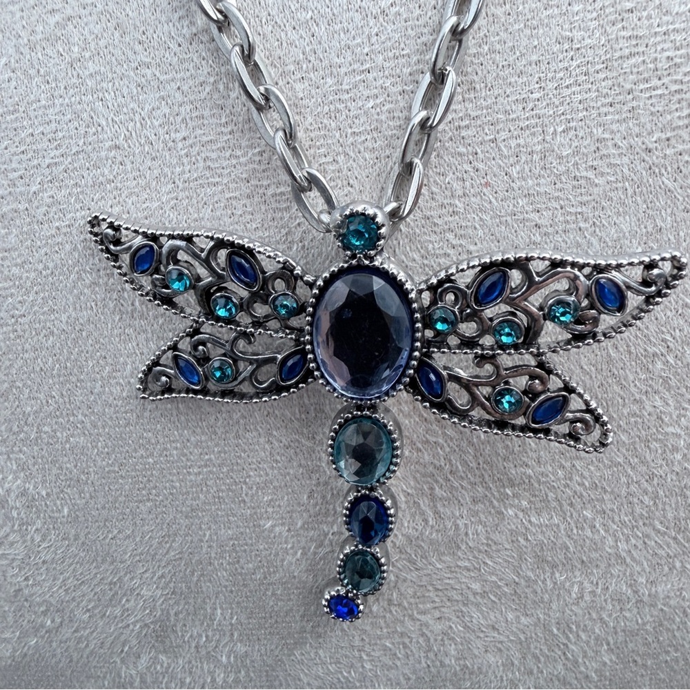 Silver and Blue Dragonfly Pendant 2"